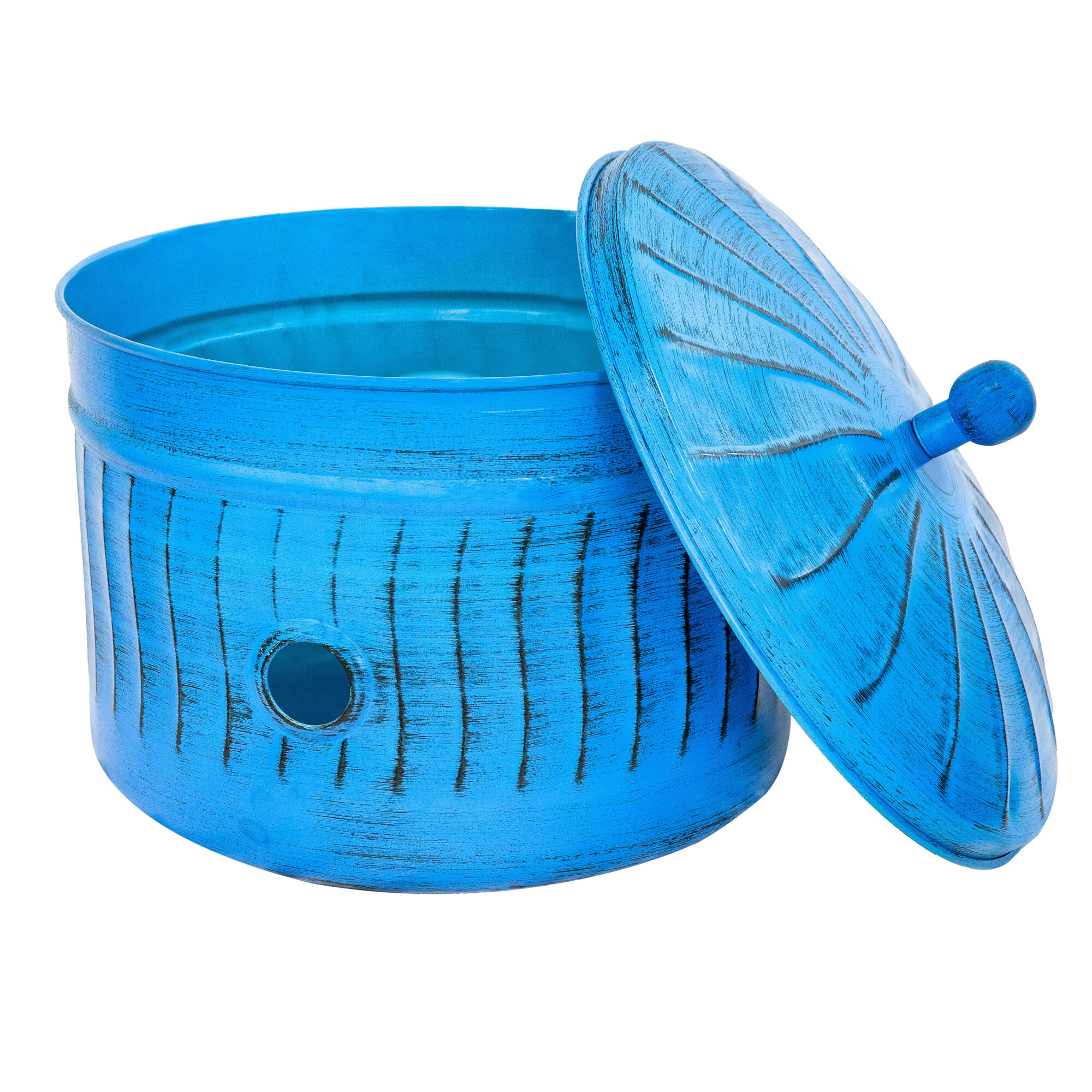 Sunnydaze Outdoor Decorative Metal Garden Hose Holder with Lid — 17.25in. Diameter, 100ft. Capacity, Blue Patina, Model# NOB-7961